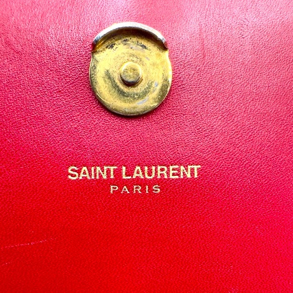 Auth Saint Laurent Red Leather Pompom Kate Clutch Pouchette Tassel Preloved Ex++ - Picture 14 of 16